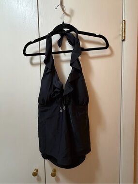 Faded Glory Black Ruffle Halter Tankini Top